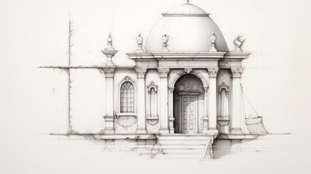 this luxurious tiny home sketch showcases a stunning example of palladian architecture, characterized by its symmetrical facade, grand entrance, and elegant proportions, accompanied by a small insect and a slender beam, blending modern simplicity with classical charm in a compact, eco-friendly dwelling. ai generatedの素材