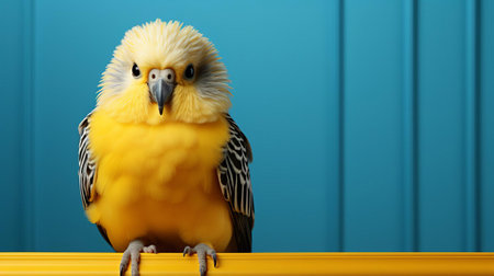 this adorable budgerigar, perched on a stark white background, embodies the essence of extreme minimalist photography, evoking the whimsical and quirky style reminiscent of wes anderson's cinematic flair, where simplicity and elegance converge in perfect harmony. ai generatedの素材