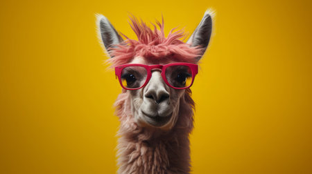 the llama, set against a stark white background, gazes serenely into the lens, its soft fur and gentle features evoking a sense of whimsy reminiscent of wes anderson's quirky style, perfectly capturing the essence of extreme minimalist photography. ai generatedの素材