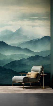 the shrubland, set against a backdrop of mountainous vistas, is captured in a serene and introspective aesthetic, blending dark green and light aquamarine hues, evoking a sense of calm, reminiscent of swiss style design, with juxtaposed imagery and webcam photography elements. ai generatedの素材
