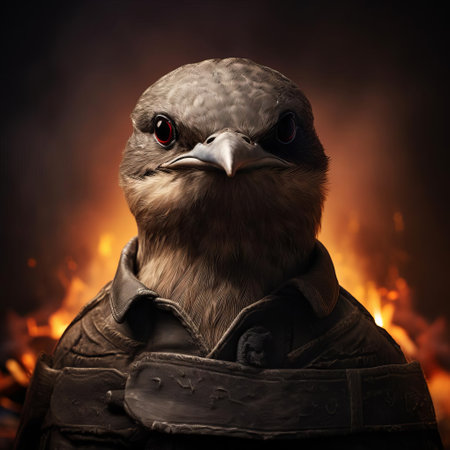 the chimney swift's striking facial features are showcased in this vibrantly surreal close-up photograph, highlighting the bird's unique characteristics, such as its dark brown plumage and distinctive white throat patch, set against a dreamlike background, perfect for bird enthusiasts and nature photography lovers. ai generatedの素材