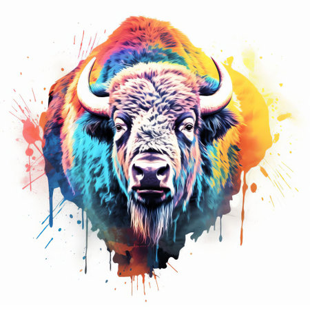 "majestic buffalo, posed regally against a pristine white background, evokes the elegance of aristocratic portraiture, showcasing its powerful physique in stunning high dynamic range, a testament to the award-winning photography skills, reminiscent of classic halftone prints, exuding a sense of refinement and sophistication.", ai generatedの素材