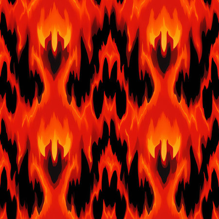 the vibrant flame ikat pattern, characterized by its symmetrical and evenly spaced design, is showcased in stunning high resolution, perfect for textile and fabric design inspiration, featuring intricate weaving techniques and bold, fiery hues that evoke a sense of ancient cultural heritage. ai generatedの素材