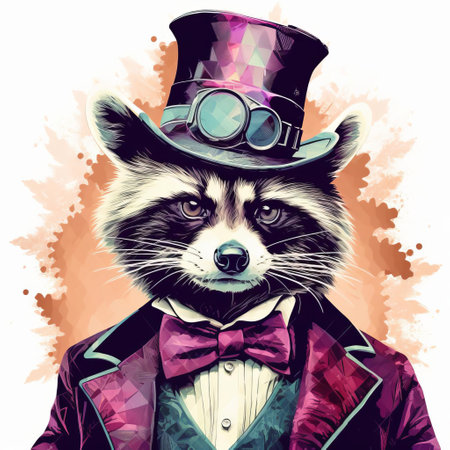 the majestic raccoon, resplendent in its luxurious fur, poses regally against a pristine white background, evoking the grandeur of aristocratic portraiture, its intricate details and textures showcased in stunning high dynamic range, a testament to the award-winning photography skills of the artist, reminiscent of vintage halftone prints. ai generatedの素材