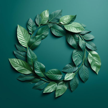 the three-hundred-eight, crafted from intricately arranged leaves, stands out against a vibrant teal background, showcasing the beauty of nature-inspired art, blending organic elements with modern numerals, perfect for nature lovers, art enthusiasts, and those who appreciate unique digital art. ai generatedの素材