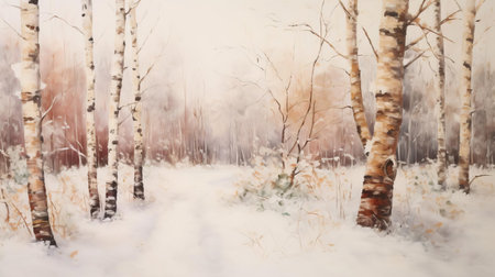 the forest landscape oil painting, set against a pristine white background, beautifully captures the serene essence of a snow-covered alder tree, evoking a sense of winter wonderland tranquility, perfect for nature lovers and art enthusiasts of traditional and rustic decor. ai generatedの素材