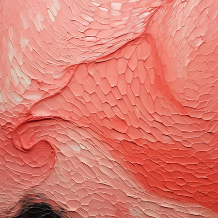 this vibrant textured acrylic abstract painting features a stunning salmon colour palette, evoking feelings of warmth and energy, perfect for adding a pop of colour to any modern home decor or office space, blending beautifully with contemporary interior design styles. ai generatedの素材