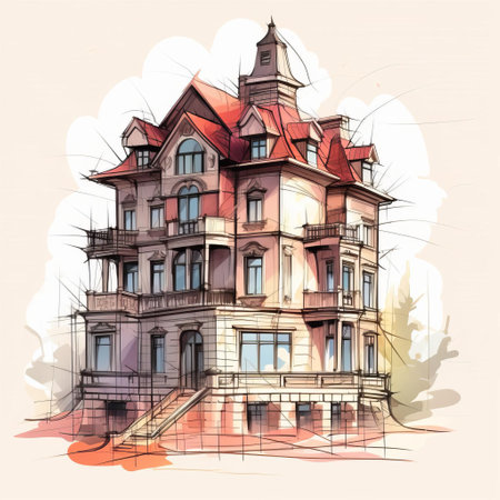 the house, a stunning piece of architecture doodle, is beautifully isolated on a white background, available as a high-definition png clipart and vector graphic, perfect for designers and artists looking for unique and customizable illustrations for their projects. ai generatedの素材