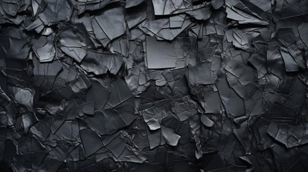 this abstract art collage features torn and ripped pieces of synthetic leather, showcasing a mix of black and dark tones, with a collection of sticky notes in various shades of black, amidst shreds of synthetic leather pages, set against a dynamic abstract background, evoking a sense of modern art and contemporary design. ai generatedの素材