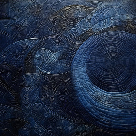 the indigo artwork features a mesmerizing, textured, and high-contrast image with a striking central focal point, surrounded by subtle, irregular patterns that evoke a sense of mystery, blending abstract expressionism with a touch of modern art, perfect for art enthusiasts and interior designers seeking unique, statement pieces. ai generatedの素材