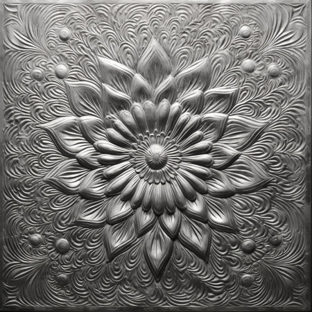 the silver art piece, a mesmerizing abstract artwork, showcases a stunning, high-powered, textured design with a radiant, pure silver hue, featuring subtle, irregular patterns that gradually fade towards the edges, creating a captivating visual effect. ai generatedの素材