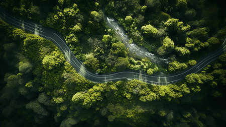 the lukewarm river junction, surrounded by lush greenery, bursts with vibrant colors as blooming flowers and white waters converge, creating a breathtaking scenery that showcases nature's beauty, perfectly captured through professional photography on unsplash. ai generatedの素材