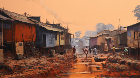 the vibrant ghana painting, crafted in the impressionist style of chris brown, bursts with detailed rust colours, juxtaposed against dull rust hues, evoking a sense of nostalgia and warmth, perfect for adding a touch of african flair to any room's decor, while celebrating the beauty of ghanaian culture. ai generatedの素材