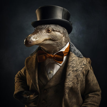 the platypus, one of australia's most unique and fascinating creatures, is showcased in this studio shot, set against a clean and isolated background, highlighting its distinctive duck-billed snout, webbed feet, and soft, woolly fur, making it a perfect subject for wildlife and animal enthusiasts. ai generatedの素材