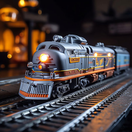 the delorean time machine train set figure stands out against a cinematic backdrop, evoking a nostalgic mood reminiscent of the iconic back to the future trilogy, its sleek design and vibrant colors making it an eye-catching delight for kids and collectors alike, isolated on a white background. ai generatedの素材
