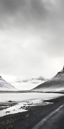 the majestic plateau in iceland's breathtaking landscape serves as a stunning backdrop for a serene getaway, reminiscent of the picturesque geirangerfjord road leading to the towering broad peak, where the snow-capped lhotse mountain meets the tranquil atmosphere of thetta holidays, captured through the lens of a tamron 17-50mm f/2.8 xr di ii vc camera, evoking a sense of minimalist typography and the french dispatch-esque elegance,の素材