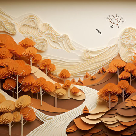 the serene maple valley landscape, crafted with a minimalist design, unfolds on textured paper, evoking a sense of rustic charm and simplicity, perfect for nature lovers and those who appreciate the beauty of subtle, earthy tones, reminiscent of autumnal forests and cozy winter mornings. ai generatedの素材