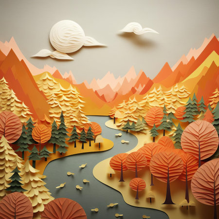the serene maple valley landscape, crafted with a minimalist design, unfolds on textured paper, evoking a sense of tranquility and simplicity, perfect for nature lovers and fans of subtle, earthy tones, bringing a touch of rustic charm to any room's decor, while highlighting the beauty of natural scenery. ai generatedの素材
