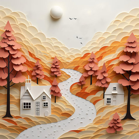 the serene maple valley landscape, crafted with simplicity and elegance, unfolds on a tactile textured paper, evoking a sense of organic charm, blending earthy tones with subtle nuances, perfect for nature enthusiasts and fans of minimalist art, bringing a touch of the outdoors into any room. ai generatedの素材