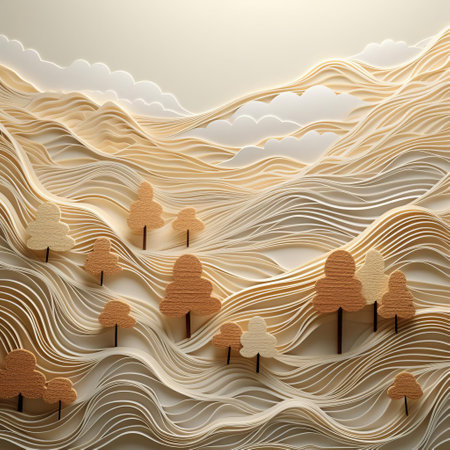 the serene maple valley landscape, crafted with a minimalist design on textured paper, evokes a sense of tranquility, featuring soft earthy tones and delicate tree silhouettes, perfect for nature lovers and fans of rustic decor, bringing a touch of the outdoors into any room. ai generatedの素材