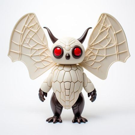 the mothman, a legendary creature from west virginia folklore, is depicted in this stunning vinyl toy figure from superplastic, posed in a powerful full-body stance against a crisp white background, showcasing its eerie yet fascinating presence, perfect for fans of cryptids and urban legends. ai generatedの素材