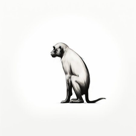 this monkey, depicted in a minimalist style with clean black lines, gazes directly into the camera, its profiled body standing out against a pristine white background, evoking a sense of simplicity and elegance, perfect for fans of wildlife illustration, animal art, and minimalist design. ai generatedの素材
