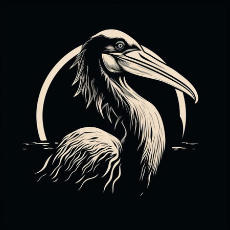 a pelican stencil featuring a werewolf silhouette, ideal for wood block printing and linocut enthusiasts, boasts a clean and simple design with minimal details, making it an easy level project, perfect for those who appreciate cartoon style vector art with negative space on a black background. ai generatedの素材