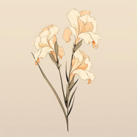 the gladiolus, a stunning flower symbolizing strength and moral integrity, is beautifully depicted in a minimalist line art style against a soft cream background, evoking a sense of elegance and sophistication, perfect for modern home decor and botanical art enthusiasts. ai generatedの素材