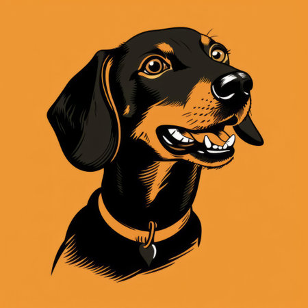 this charming dachshund, illustrated in a minimalist doodle style reminiscent of a comic strip, showcases its playful personality with a mischievous grin, raised eyebrow, and tilted head, exuding a sense of plotting a fun prank, while its sparkling eyes and peeking tongue add to its irresistible charm on a clean white background. ai generatedの素材