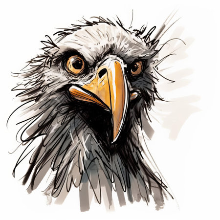 the eagle, depicted in a simplistic and humorous cartoon style, spreads its wings wide, showcasing its majestic yet crudely drawn features against a clean white background, evoking a sense of playful patriotism and whimsical creativity, perfect for illustrations, graphics, and design projects. ai generatedの素材