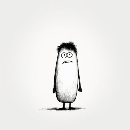the monster, depicted in a minimalist style, stands in profile, its bold black lines contrasting sharply against a pristine white background, as it gazes directly into the camera, exuding an air of mysterious intensity, perfect for fans of dark fantasy art, creature design, and horror illustrations. ai generatedの素材