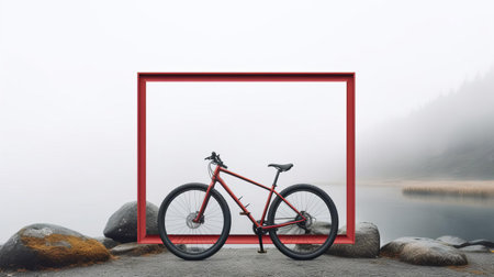 the bicycle frame, showcased in a sleek 7x5 frame size, exudes a sense of modernity with its minimalist design, perfectly complemented by the soft, ethereal misty background that evokes a sense of freedom and adventure, ideal for cycling enthusiasts and outdoor lovers alike. ai generatedの素材