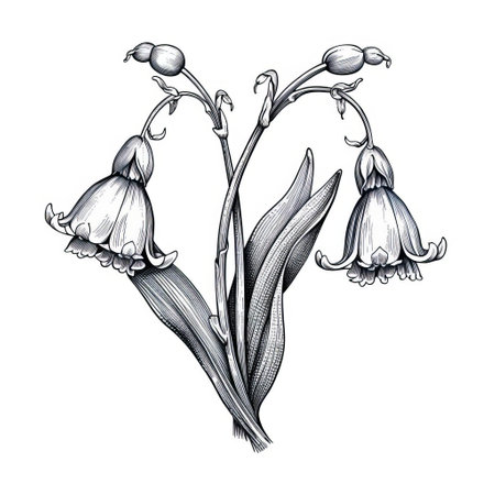 this vintage old print stamp of a beautiful bluebell flower is isolated on a white background, showcasing intricate ink details and exquisite line engraving, evoking a sense of nostalgia and classic elegance, perfect for nature lovers, collectors, and enthusiasts of antique botanical art. ai generatedの素材