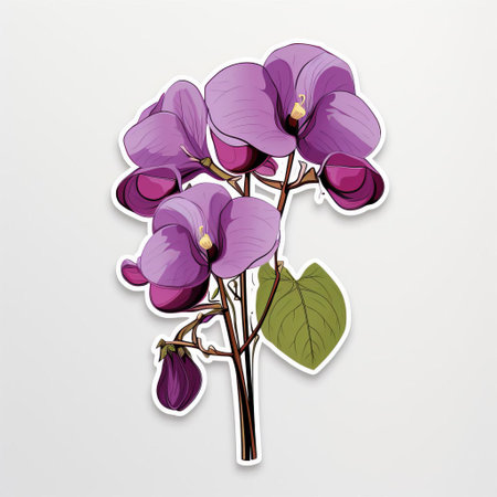 akebia, a rare and exotic flowering plant, is beautifully illustrated in this simple vector design, featuring a delicate flat shading style on a crisp white background, perfect for nature-inspired art, botanical enthusiasts, and those who appreciate unique vinyl stickers. ai generatedの素材
