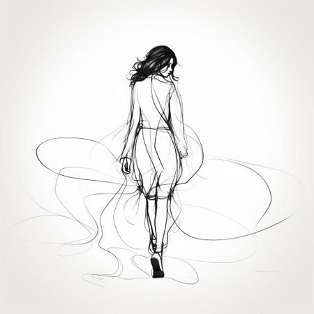 the woman stands confidently in a powerful pose, her entire body rendered in a continuous line drawing style, set against a clean white background, highlighting her feminine curves and elegant features, perfect for illustrations, graphics, and design projects focused on femininity, beauty, and simplicity. ai generatedの素材