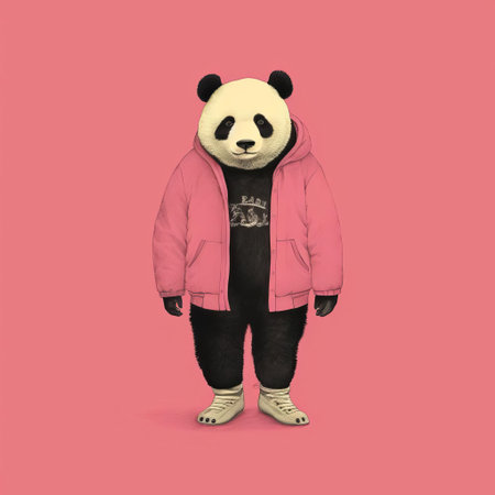 this adorable panda illustration showcases a serene full-body portrait of the beloved bear, beautifully rendered in a minimalist screenprint style, featuring bold lines and vibrant colors, perfect for panda enthusiasts and fans of risograph prints. ai generatedの素材