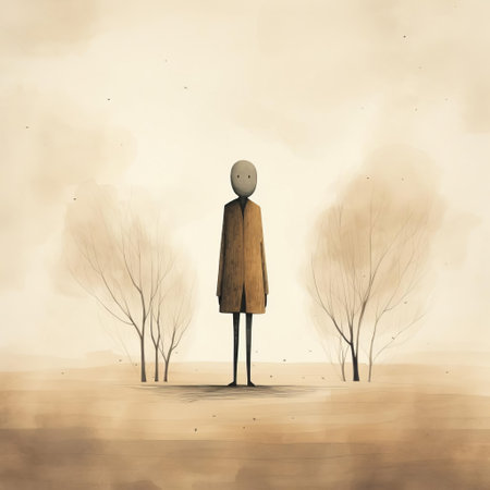 the young male figure, illustrated in a stunning full-body portrait, stands out against a nonexistent background, showcasing the remarkable artistic skills of jon klassen, a renowned artist known for his simplistic yet evocative style, often featured in children's books and modern art. ai generatedの素材