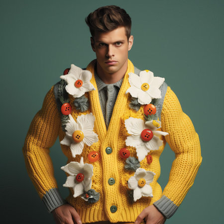 this whimsical narcissus, inspired by the tackiest christmas sweaters, boasts a humorous and quirky charm, adorned with sweater-themed ornaments, colorful knit garlands, and oversized buttons, creating a playful, festive atmosphere that's sure to bring a smile to your face during the holiday season. ai generatedの素材
