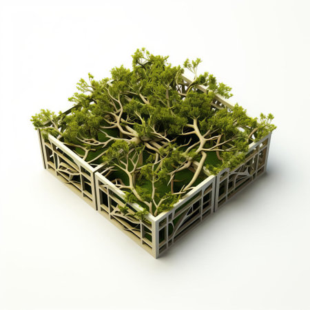 a thicket model, crafted from shiny plastic and presented in an isometric square shape, sits elegantly on a pristine white background, showcasing intricate details and textures, perfect for 3d design, graphic design, and product visualization projects, highlighting modern minimalism and sleek aesthetics. ai generatedの素材
