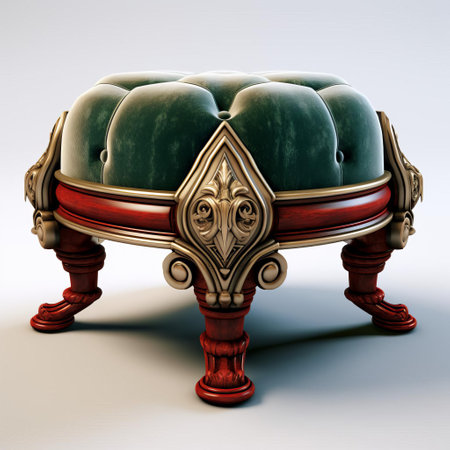 this exquisite velvet victorian foot stool sits elegantly against a pristine white background, showcasing its intricate patterns, luxurious fabric, and ornate carvings in stunning 8k resolution, boasting sharp, hyper-realistic, and hyper-detailed features that transport you to a bygone era of opulence and refinement. ai generatedの素材