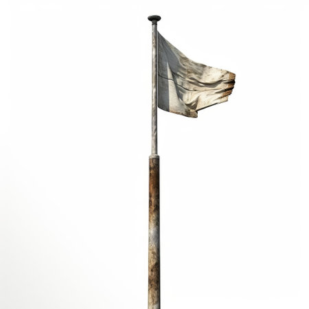 a flagpole, rendered in sleek, smooth, carved metal, showcases its aged beauty with old, faded, and scratched paint, presented in a stunning digital illustration against a crisp white background, crafted using maya 3d software, perfect for designs requiring rustic, vintage, or distressed elements. ai generatedの素材