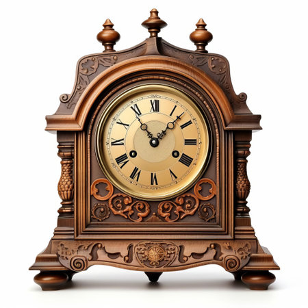 the elegant mantel clock, isolated on a pristine white background, showcases its intricate design and classic style in high-resolution, high-quality detail, perfect for interior design inspiration, home decor ideas, and vintage clock enthusiasts. ai generatedの素材