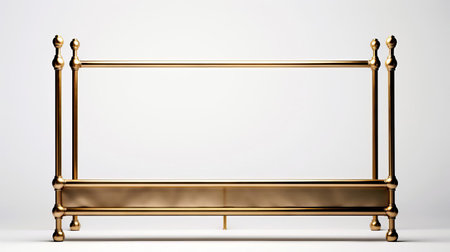 the cot, adorned with a sleek golden frame, stands elegantly against a pristine white backdrop, awaiting the addition of a beautiful canvas, perfect for a modern art piece or a stunning home decor accent, evoking a sense of minimalism and sophistication. ai generatedの素材
