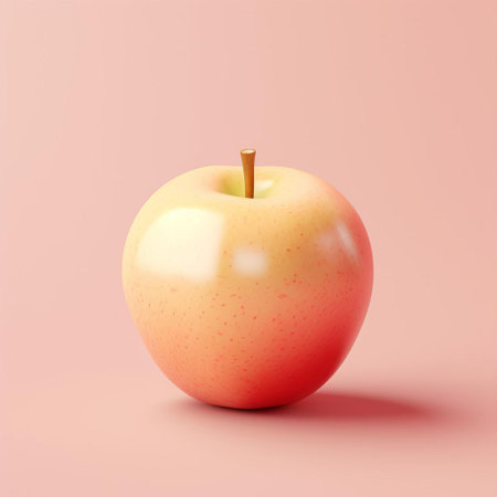 the honeycrisp apple takes center stage in this minimalist design, set against a soft light yellow background that pops with subtle pastel colors, evoking feelings of warmth and serenity, perfect for food bloggers, fruit enthusiasts, and lovers of modern design. ai generatedの素材