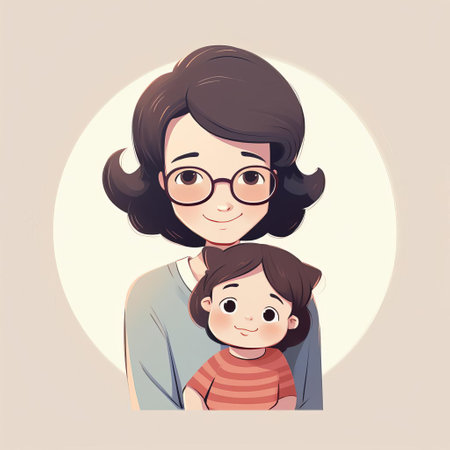 a mum, depicted in a simple and endearing cartoon style, stands out against a crisp white background, defined by thick lines and minimal details, with no shading, evoking a sense of innocence and playfulness, perfect for illustrations, graphics, and digital designs. ai generatedの素材