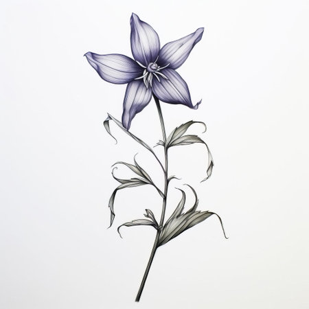 the campanula poscharskyana, also known as the serbian bellflower, is beautifully illustrated in a minimalist black-eyed susan drawing on a clean white background, perfect for tattoo inspiration, showcasing the delicate beauty of this flowering perennial plant in a simple yet elegant design. ai generatedの素材