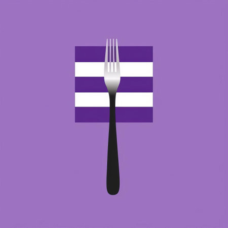 a simple flat flag, adorned with a vibrant violet hue, stands out against a neutral background, accompanied by a pair of sleek forks, creating a striking visual contrast that showcases the beauty of everyday objects in a unique still life composition. ai generatedの素材