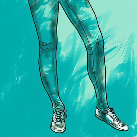 the vibrant teal background serves as a stunning backdrop for this beautiful hand-sketched illustration of leggings, showcasing a trendy fashion staple in a unique and artistic way, perfect for fashion enthusiasts and art lovers alike, highlighting the comfort and style of this wardrobe essential. ai generatedの素材