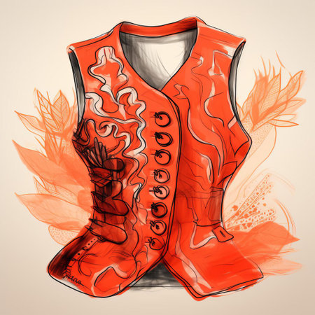 the vest sketch, set against a vibrant coral background, showcases a bright coral hand sketch style, blending modern fashion with artistic flair, perfect for fashion enthusiasts and art lovers alike, highlighting the beauty of coral hues and freehand drawing techniques. ai generatedの素材