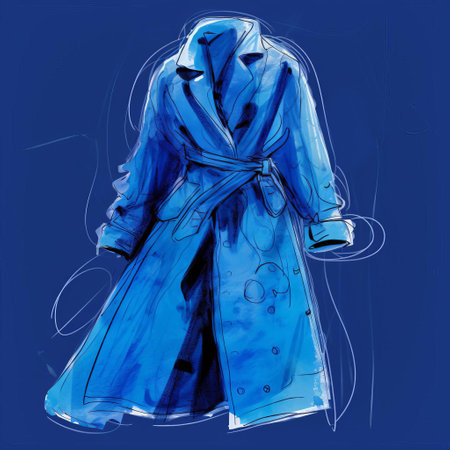 the vibrant sketch of a coat stands out against a rich indigo background, showcasing a brilliant display of artistic flair in a bright indigo hand sketch style, perfect for art enthusiasts and fashion lovers alike, evoking a sense of sophistication and elegance. ai generatedの素材